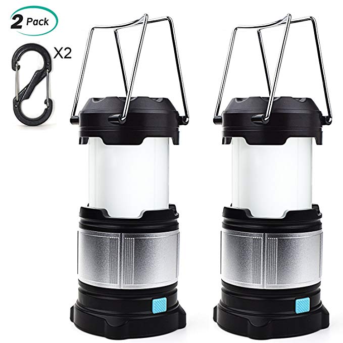 Alcoon 2 Packs Rechargeable LED Camping Lantern Light Lamp with 5600mAh Power Bank, Portable Collapsible Waterproof Outdoor Light with 18650 Li-ion Batteries for Camping Traveling Tent, Emergency