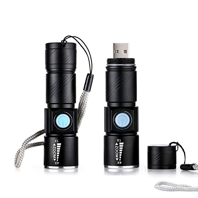 Mini Rechargeable Led Flashlight, Usb Port Direct Charge, 3 Light Modes and Zoomable, IP65 Water-Resistant Super Bright Pocket Torch Light for Camping, Hiking, Emergency, EDC By RuiFengShun