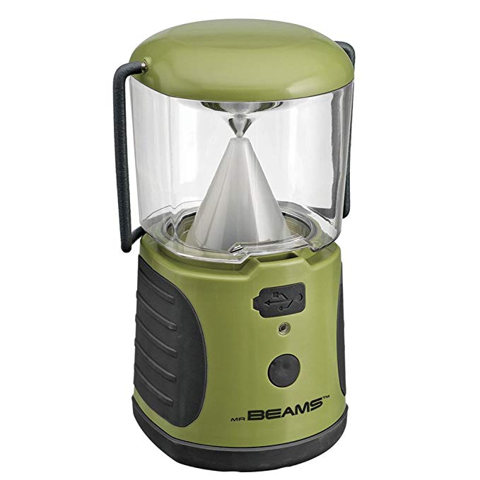 Mr. Beams MB470 UltraBright LED Camping Lantern with USB Charger for iPhone; Camping, Hiking, Hurricanes, Emergencies, Outages; Water resistant, Lightweight, Super bright, Removable top cover, Hook and handle – Green