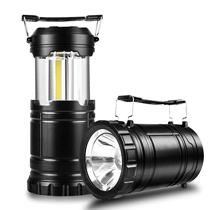 Ultra Bright 2-In-1 350 Lumen LED Camping Lantern 2 Pack, Bottom Torch - Portable Handheld Flashlights with 6 AA Batteries for Emergencies,Camping Gear,Hiking, Power Outages, Night Walk, Night Fishing